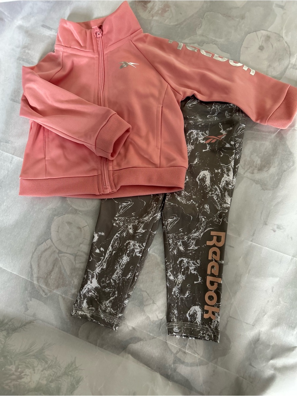 Reebok Pink Jacket with Marble Gray Reebok Leggings